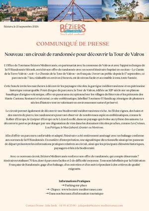 Nouveau Circuit Randonnée à Valros, Communiqué de Presse