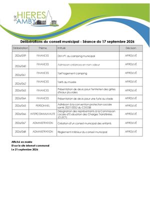 Délibérations CM du 17 septembre