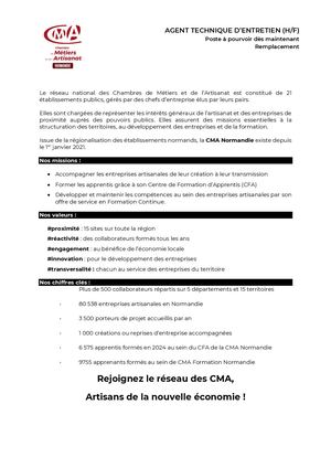 Offre Agent Technique D'entretien Rouen Coutances