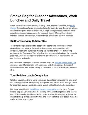 Smoko Bag for Outdoor Adventures, Work Lunches and Daily Travel
