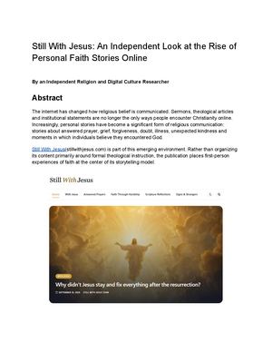 Still With Jesus An Independent Look At The Rise Of Personal Faith Stories Online
