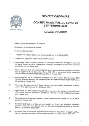 Ordre du jour conseil municipal du 28 septembre 2026