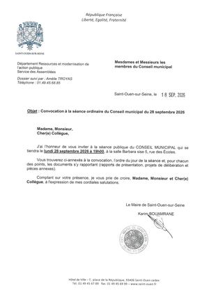 Convocation Conseil municipal du 28 septembre 2026
