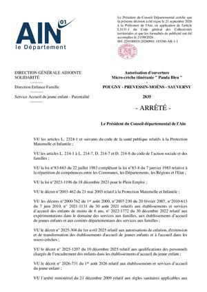 Autorisation D'ouverture Micro Crèche Itinérante Panda Bleu POUGNY PREVESSIN MOËNS SAUVERNY