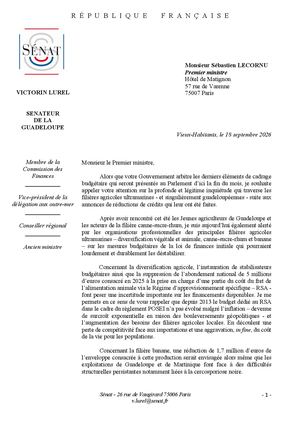 Courrier au PM - Agriculture Outre-mer