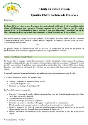 Charte du Conseil Citoyen Quartier Claires Fontaines de Coutances2024 2030