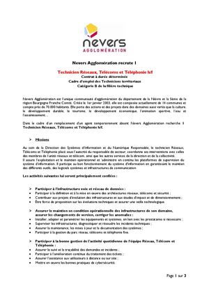 Technicien Reseaux Telecoms Telephonie Annonce