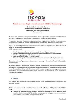 Charge De Missions Accueil Et Habitat Gens Du Voyage Annonce