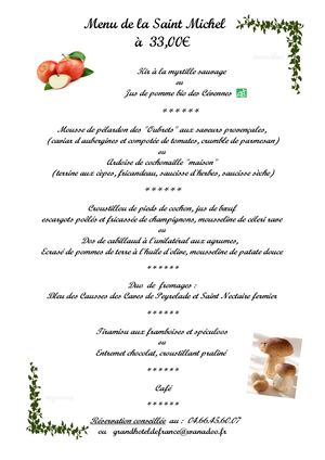 Menu Saint Michel 2026 Grand Hôtel De France