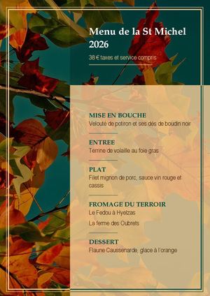 Menu Saint Michel 2026 Restaurant Du Mont Aigoual