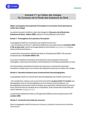 Avenant au cahier des charges - Route des brasseurs 20260918