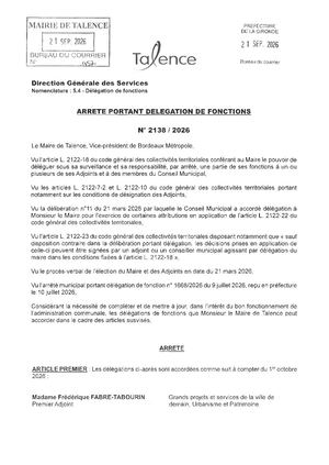 Arrete 2138-2026-Delegation De Fonctions-Publié Le 21 09 2026