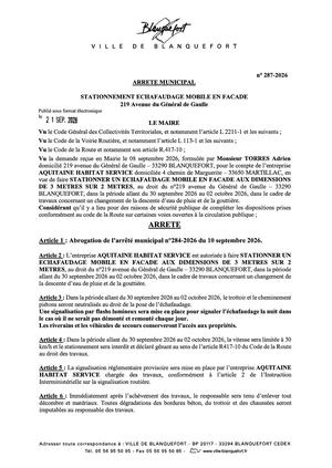 Arrêté n°287-2026