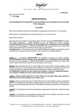 Arrêté n°288-2026