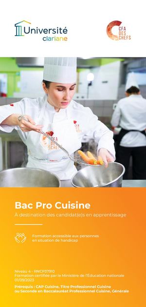 Dépliant CFA des Chefs - Bac Pro Cuisine