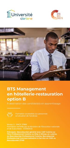 CFA des Chefs - BTS Management en hôtellerie-restauration Option B