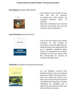 Sélection Goncourt Pour Prix Plume