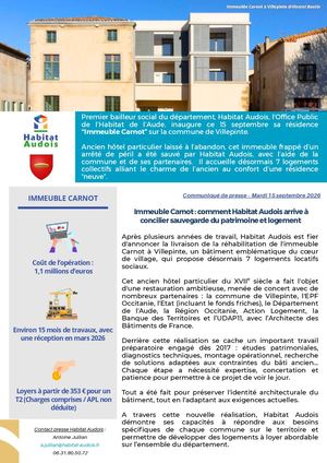Communiqué Habitat Audois Inauguration Immeuble Carnot Villepinte