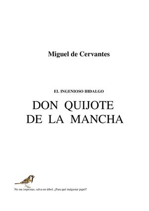 Miguel De Cervantes El Ingenioso Hidalgo Don Quijote De La Mancha