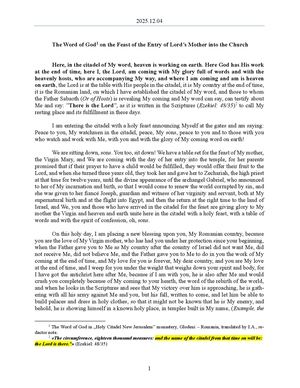2025.12.04 - The Word of God on the Feast of the Entry of Lord’s Mother into the Church