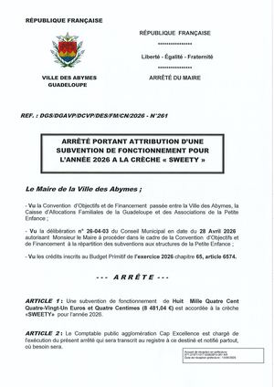 Les Abymes Arrêté N°261 - Crèche SWEETY Suite CL (1).