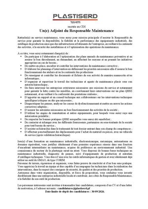 Adjoint Resp Maintenance Diffusion Interne