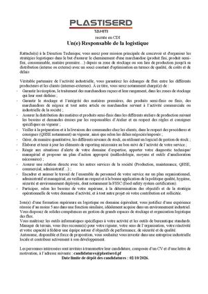 Responsable Logistique Diffusion Interne