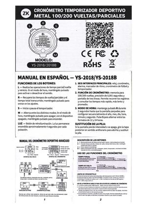 Manual Español Cronometro Metal Ys 2018 Ys 2018b