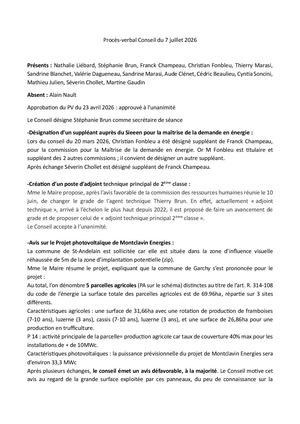 Procès Verbal Conseil du 7 juillet 26