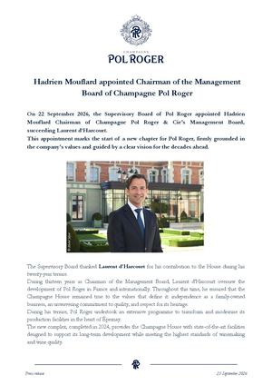 Press Release Pol Roger Appointment Hadrien Mouflard