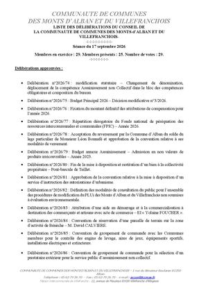 Liste Délibérations 17092026