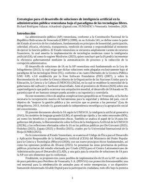 Estrategias para el Desarrollo de Soluciones de Inteligencia Artificial en la Administración Pública Venezolana bajo el Paradigma de las Tecnologías Libres
