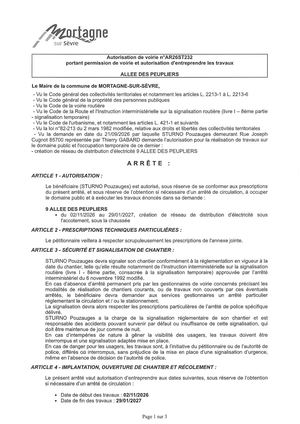 Ar26st232 Av Portant Permission De Voirie Et Autorisation D'entreprendre Les Travaux Allée Des Peupliers Du 02 11 26 Au 29 01 2027