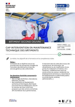 Cap Interventions En Maintenance Technique Des Batiments Imtb Apprentissage