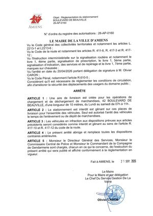 26 AP 0160 - Arrêté De Réglementation Du Stationnement, Boulevard De Beauville. Publié Le 22 09 2026