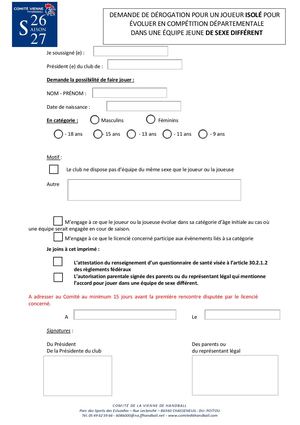 Demande De Dérogation Pour évoluer En Championnat Dans Une équipe Jeune Sexe Différent 26 27