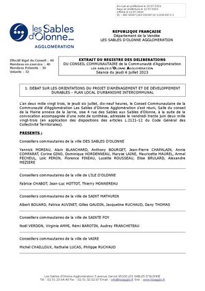 DELIBERATION -  PLUi - Juillet 2023 - Débat projet d'aménagement et de développement durable