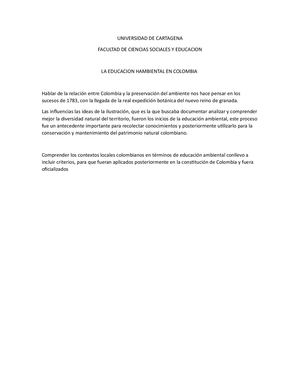 Universidad De Cartagena Inclusion De La Educacion Ambiental En Colombia