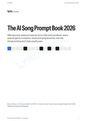The AI Song Prompt Book 2026: 316 Prompts for Suno, Udio and Lyro Music