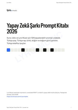 Yapay Zekâ Şarkı Prompt Kitabı 2026: Suno ve Lyro Music için 124 Türkçe Prompt