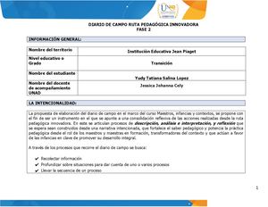 Fase 2 Diario De Campo Ruta Pedagógica Innovadora Unidad 1 Fase 2 Componente Práctico Práctica Educativa Y Pedagógica