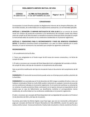 Ri Gbm 002 V9 Reglamento De Amparo Mutual De Vida